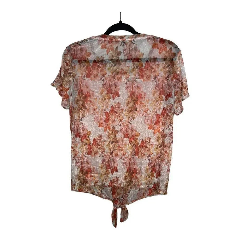 Eva Franco Women's Pink and Red Metallic Floral Short sleeve Top Size Me… - Picture 6 of 9